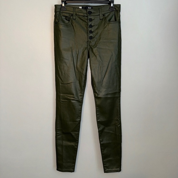 EUC Kut From The Kloth Coated Mia High Rise Skinny Olive Green Size 4 - Picture 3 of 9